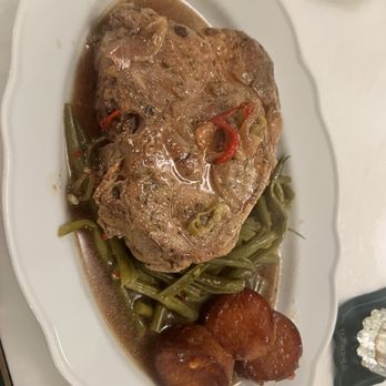 Coraline’s - Braised Pork with homestyle green beans and sweet potatoes - Seafood Near Me - Biloxi, Mississippi Coraline’s - Braised Pork with homestyle green beans and sweet potatoes - Seafood Near Me - Biloxi, Mississippi