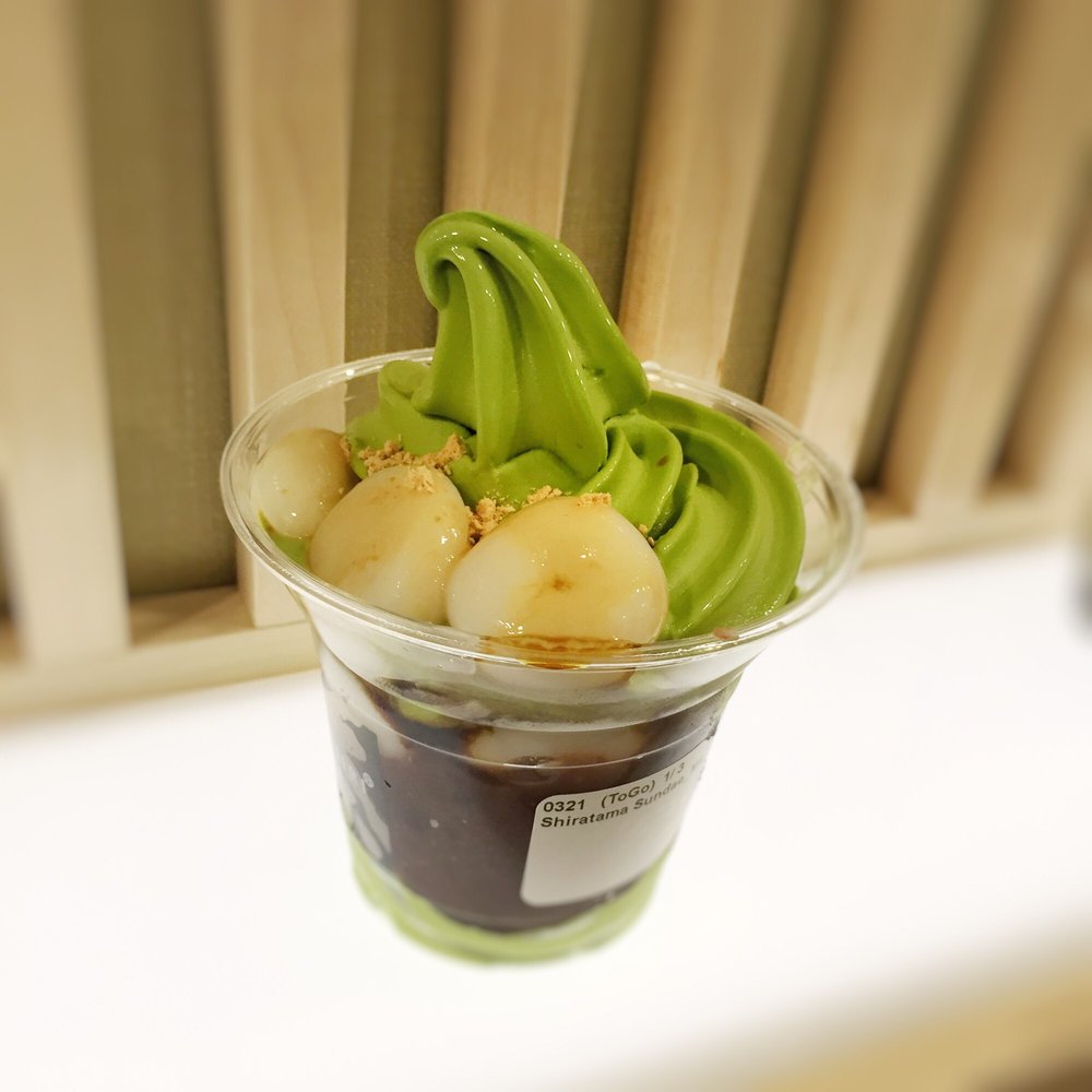 Tsujiri - Matcha soft serve with red bean paste in the middle and a couple ball of mochi - Tea Rooms Near Me - Toronto, Ontario Tsujiri - Matcha soft serve with red bean paste in the middle and a couple ball of mochi - Tea Rooms Near Me - Toronto, Ontario