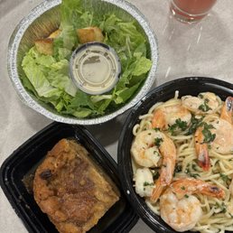 Creamy Shrimp Scampi, Homemade Bread Pudding, Amicci's Lunch Caesar Salad Creamy Shrimp Scampi, Homemade Bread Pudding, Amicci's Lunch Caesar Salad