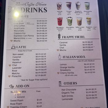 Baci Coffee - Drinks menu - $8.79 for the tiramisu latte - Coffee & Tea Near Me - San Diego, California Baci Coffee - Drinks menu - $8.79 for the tiramisu latte - Coffee & Tea Near Me - San Diego, California