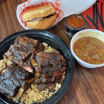 Les BBQ - Oxtail, dirty rice, brisket sandwich, baked beans - Sandwiches Near Me - Draper, Utah Les BBQ - Oxtail, dirty rice, brisket sandwich, baked beans - Sandwiches Near Me - Draper, Utah