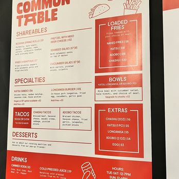 Common Table - Menu 2025 - Burgers Near Me - San Diego, California