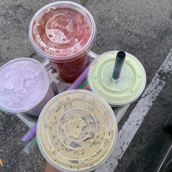 Tastea - The line up...good Matcha Coffee, Avocado Avalanche, Peach me sweet tea & Taro Fantasy(smoothie) 3.12.22 - Bubble Tea Near Me - Buena Park, California