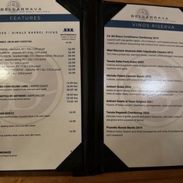 Cocktail and wine menu