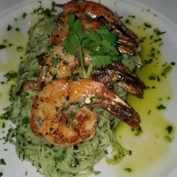 Bistro Casanova - Angel hair pesto pasta with grilled shrimp - Mediterranean Near Me - Kahului, Hawaii