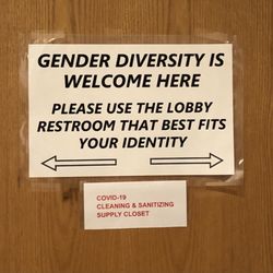 Unitarian Universalist Congregation of Monmth Cnty - Gender Diversity sign outside of the restrooms