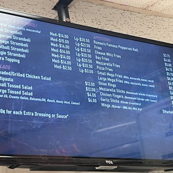 Romeo's Pizzeria - a menu on the wall - Pizza Near Me - Wildwood, New Jersey