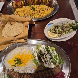 Koobideh entree, Veggie skewer, and Shirazi Salad Koobideh entree, Veggie skewer, and Shirazi Salad