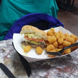 Burnside buger with jalapenos.