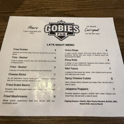 Gobies Pub - Late night menu