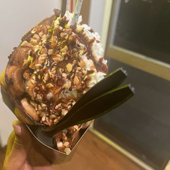 CRAVE - Snickers waffle with vanilla and caramel crunch ice cream mix - Desserts Near Me - Baltimore, Maryland