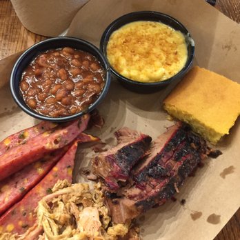 Mission BBQ - Jalapeño cheddar sausage, pulled chicken, brisket, baked beans and macaroni and cheese. - Barbeque Near Me - Downers Grove, Illinois Mission BBQ - Jalapeño cheddar sausage, pulled chicken, brisket, baked beans and macaroni and cheese. - Barbeque Near Me - Downers Grove, Illinois