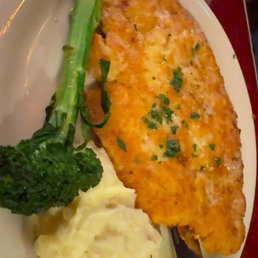 Perkinsville Pork, mashed potatoes, broccolini.
