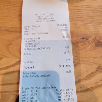 Chili's - January 2nd receipt - Tex-Mex Near Me - Yuba City, California Chili's - January 2nd receipt - Tex-Mex Near Me - Yuba City, California