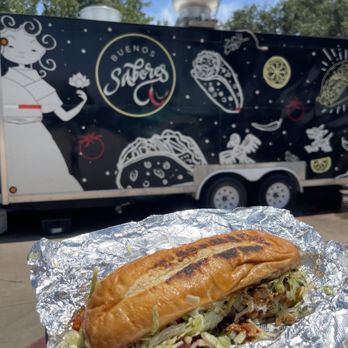 Buenos Sabores - Torta half Al pastor, half carnitas - Food Trucks Near Me - Austin, Texas