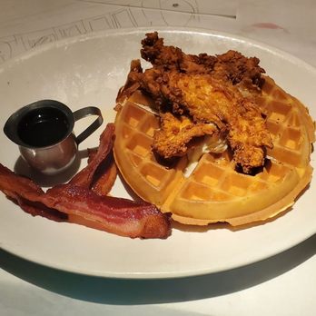 BrickTop's Restaurant - Chicken & Waffles   with crispy bacon . - Breakfast & Brunch Near Me - Charlotte, North Carolina