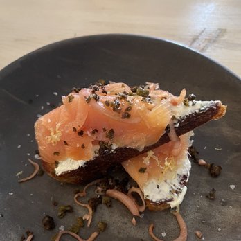 Billy Club - Salmon tartine - basically lox and dill cream cheese on bread hive toast. So good - New American Near Me - Buffalo, New York