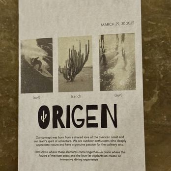 Origen - Front of menu - so you can know the story behind the restaurant! - New Mexican Cuisine Near Me - San Diego, California Origen - Front of menu - so you can know the story behind the restaurant! - New Mexican Cuisine Near Me - San Diego, California