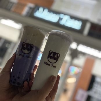 Moo Tea - Purple yam with soy milk & boba (left)  Purple yam smoothie with cheese foam (right) - Tea Rooms Near Me - Alhambra, California