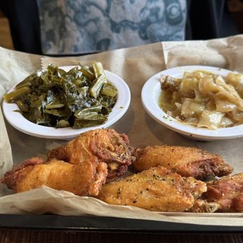Hannibal's Kitchen - Lemon pepper wings, greens and cabbage. - Barbeque Near Me - Charleston, South Carolina Hannibal's Kitchen - Lemon pepper wings, greens and cabbage. - Barbeque Near Me - Charleston, South Carolina