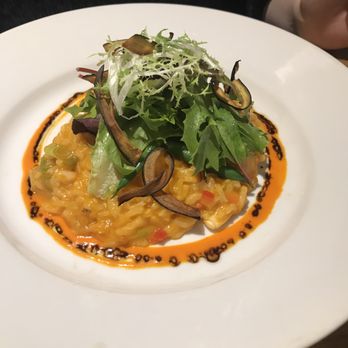 Fig & Thistle Bistro - Butter squash risotto with chili and crispy eggplant. - Scottish Near Me - Inverness, HLD Fig & Thistle Bistro - Butter squash risotto with chili and crispy eggplant. - Scottish Near Me - Inverness, HLD