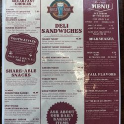 First City Soda - Food menu, backside is soda menu. Also has ice cream parlor.