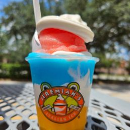 Watermelon, Blueberry, and Mango Italian ice with vanilla soft ice cream (small gelati)