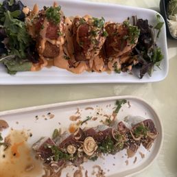 dark magic roll and spicy tuna crunch rice