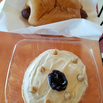 Momo's Donuts - PB&J and extra spicy sausage-biyh excellent! - Breakfast & Brunch Near Me - Sherman, Texas Momo's Donuts - PB&J and extra spicy sausage-biyh excellent! - Breakfast & Brunch Near Me - Sherman, Texas