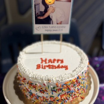 Cold Stone Creamery - Custom Birthday Cake - White frosting, no toppings, sprinkle on the sides, red writing. - Ice Cream & Frozen Yogurt Near Me - San Jose, California