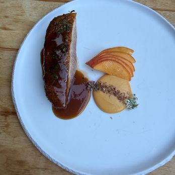 Napa Rose - Orvia Duck Breast, Pecan Butter, Yellow Peaches - American Near Me - Anaheim, California Napa Rose - Orvia Duck Breast, Pecan Butter, Yellow Peaches - American Near Me - Anaheim, California