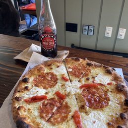 Todays special - ricotta, peppers, hot honey and spicy cured meat Todays special - ricotta, peppers, hot honey and spicy cured meat
