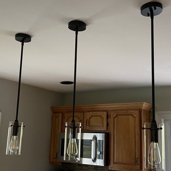 James Recessed lights - Installed all three pendant lights, ran new wire - Lighting Fixtures & Equipment Near Me James Recessed lights - Installed all three pendant lights, ran new wire - Lighting Fixtures & Equipment Near Me