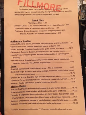 Menu photo 6 Fillmore Trattoria Portland, OR