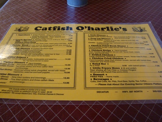 Menu photo 5 Catfish O'Harlies Decatur, TX