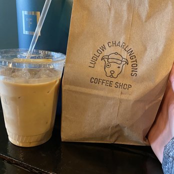Ludlow Charlingtons Coffee Shop - Oat milk latte and bag of pastries to go! - Coffee & Tea Near Me - Chicago, Illinois
