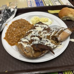 Large chicken plate with baked beans and deviled eggs Large chicken plate with baked beans and deviled eggs