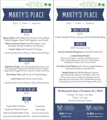 Menu photo 1 Marty's Place Charleston, SC