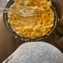 Grilled Cheese Society - Notice no cheese stuck to the fork it's total liquid!   No gooey cheese. GROSS!!