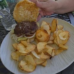 Back on Track Cafe - Hamburger and chips