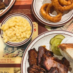 Old Hickory Bar-B-Que - Brisket plate with mac and cheese and onion rings.