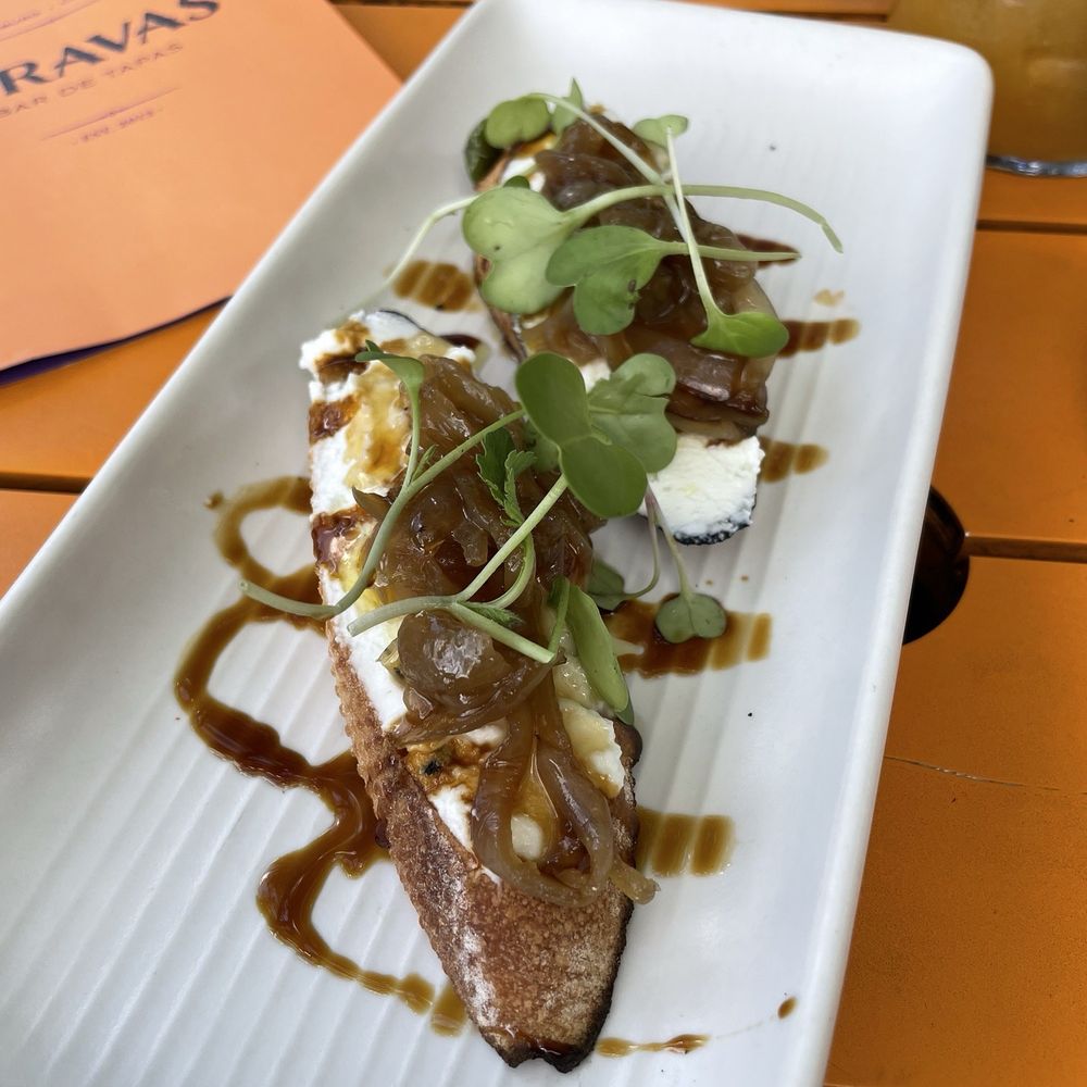 Bravas Bar de Tapas - Goat Cheese Toast, Golden Onions, White Truffle Honey - Spanish Near Me - Healdsburg, California