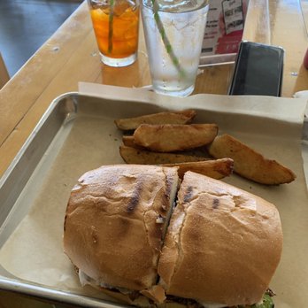 Grains - Banh Mi Pulled "Pork" Sandwich with potato wedges - Vegan Near Me - San Diego, California