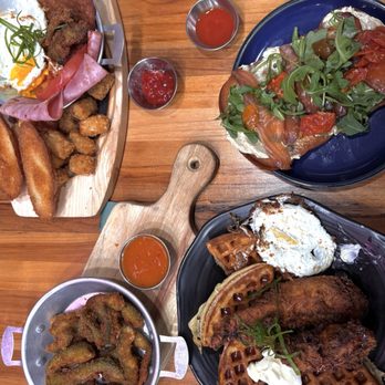 HASS Kitchen - Chicken and waffles, avocado fries, smoked salmon toast, classic hass breakfast plate - New American Near Me - Gainesville, Florida
