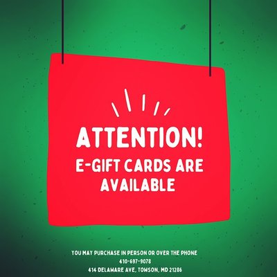 Holiday Gift Cards - There is no better gift than the gift of confidence.
https://squareup.com/gift/ML9TSF1KSXNJZ/order.
Use this url to order an e-gift card for a loved one or yourself. You can also buy one over the phone or in person.
410-697-9078
414 Delaware Ave, Towson, MD 21286 Holiday Gift Cards - There is no better gift than the gift of confidence.
https://squareup.com/gift/ML9TSF1KSXNJZ/order.
Use this url to order an e-gift card for a loved one or yourself. You can also buy one over the phone or in person.
410-697-9078
414 Delaware Ave, Towson, MD 21286