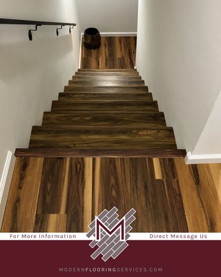 Acacia Vinyl Plank Flooring Installation - The customer wanted to remodel their home and have us install beautiful new flooring for them. We removed the old flooring and the baseboards. We prepped the floor and installed an underlayment moisture barrier. We installed 8mm Tobacco Road Acacia Rigid Vinyl Plank Flooring. For the stairs, we installed prefinished tobacco road acacia vinyl waterproof stair noses, retro-fit treads, and matching risers. The new flooring has an attractive hardwood look of acacia and makes the interior of the house look gorgeous.
Contact us today! And schedule a free in-home assessment and have us bring your vision for your flooring into reality! Acacia Vinyl Plank Flooring Installation - The customer wanted to remodel their home and have us install beautiful new flooring for them. We removed the old flooring and the baseboards. We prepped the floor and installed an underlayment moisture barrier. We installed 8mm Tobacco Road Acacia Rigid Vinyl Plank Flooring. For the stairs, we installed prefinished tobacco road acacia vinyl waterproof stair noses, retro-fit treads, and matching risers. The new flooring has an attractive hardwood look of acacia and makes the interior of the house look gorgeous.
Contact us today! And schedule a free in-home assessment and have us bring your vision for your flooring into reality!