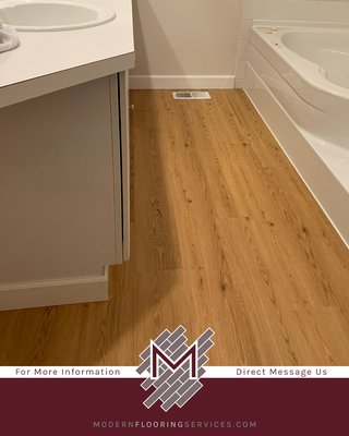 Honey Mead Oak Rigid Vinyl Plank Flooring Installation - The customer wanted to remodel their bathroom and have us install new flooring for them. We removed the old carpet flooring, inspected the floor, and prepped the subfloor for the new installation. We installed Honey Mead Oak Rigid Vinyl Plank 7mm+Pad Waterproof Flooring. This EVP waterproof flooring is a great choice for bathrooms. This type of flooring provides an attractive wood-look appearance while being waterproof at the same time.
Contact us today! And schedule a free in-home assessment and have us bring your vision for your flooring into reality! Honey Mead Oak Rigid Vinyl Plank Flooring Installation - The customer wanted to remodel their bathroom and have us install new flooring for them. We removed the old carpet flooring, inspected the floor, and prepped the subfloor for the new installation. We installed Honey Mead Oak Rigid Vinyl Plank 7mm+Pad Waterproof Flooring. This EVP waterproof flooring is a great choice for bathrooms. This type of flooring provides an attractive wood-look appearance while being waterproof at the same time.
Contact us today! And schedule a free in-home assessment and have us bring your vision for your flooring into reality!
