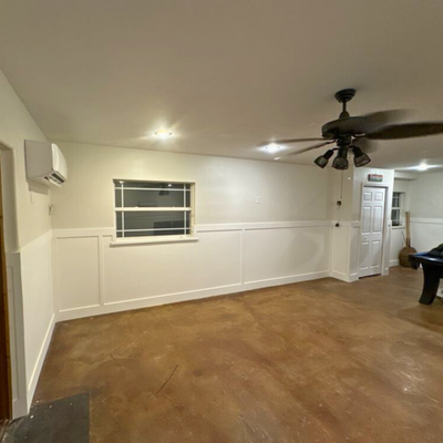 Home Repair from Hurricane Damage - Wainscoting installation & painting after severe flooding. Vinyl wainscoting was installed so that if flooding occurs again, there is less of a chance that elaborate drywall repairs will be needed. Home Repair from Hurricane Damage - Wainscoting installation & painting after severe flooding. Vinyl wainscoting was installed so that if flooding occurs again, there is less of a chance that elaborate drywall repairs will be needed.