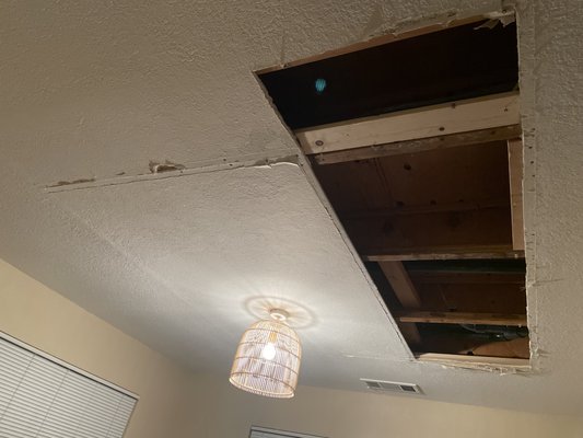 Ceiling Repair - This ceiling was water damaged. The repair was completed and texture matched the exiting. Ceiling Repair - This ceiling was water damaged. The repair was completed and texture matched the exiting.