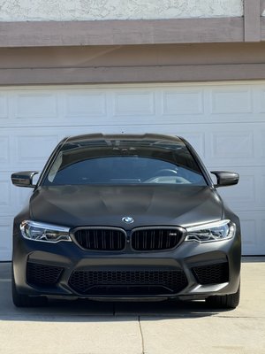 2020 BMW M5 wrapped in Satin Black - Customer wanted his M5 to be completely wrapped in Satin Black